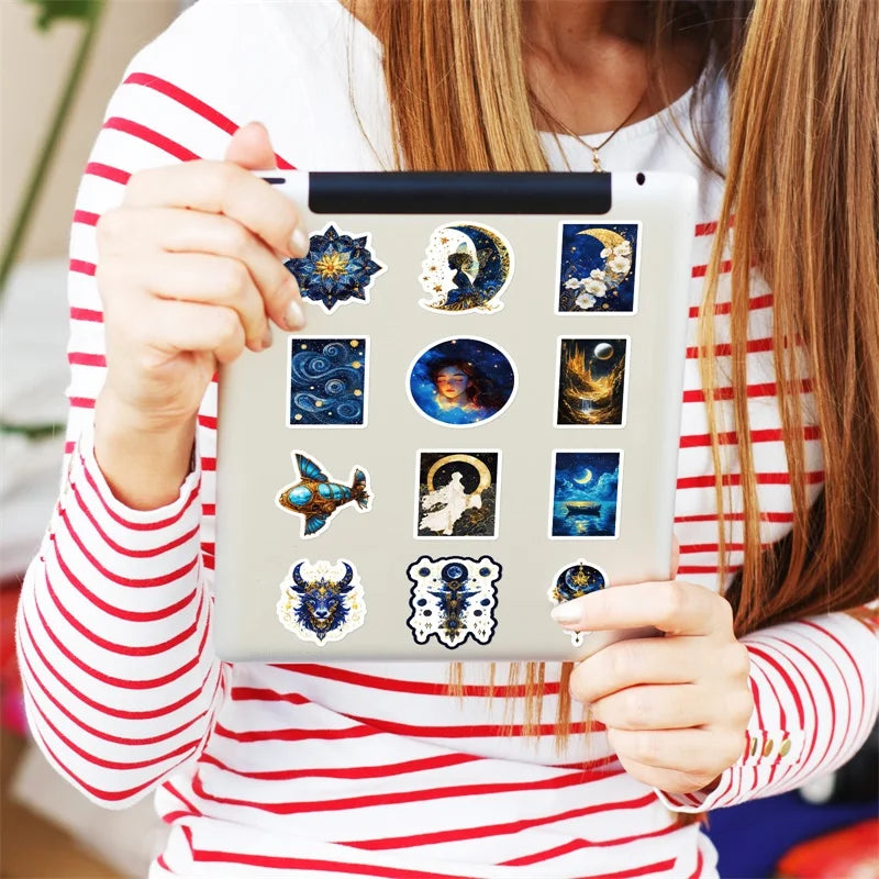 10/30/50PCS Kawaii Blue Starry Sky Sticky PVC Sticker Aesthetic Stationery DIY Decoration Scrapbooking School Supplies for Kids (ONLINE ORDER ONLY)