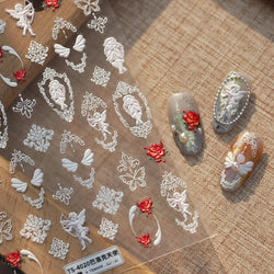 Baroque Angel Archery Wing Butterfly Retro Totem European Border Rose Flower Lace Chic Adhesive Nail Art Sticker Manicure Decals (ONLINE ORDER ONLY)