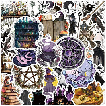 10/30/50pcs Vintage Gothic Magic World Witch Cat Anime Stickers Laptop Motorcycle Luggage Car Phone Waterproof Sticker Decals (Online Order Only)