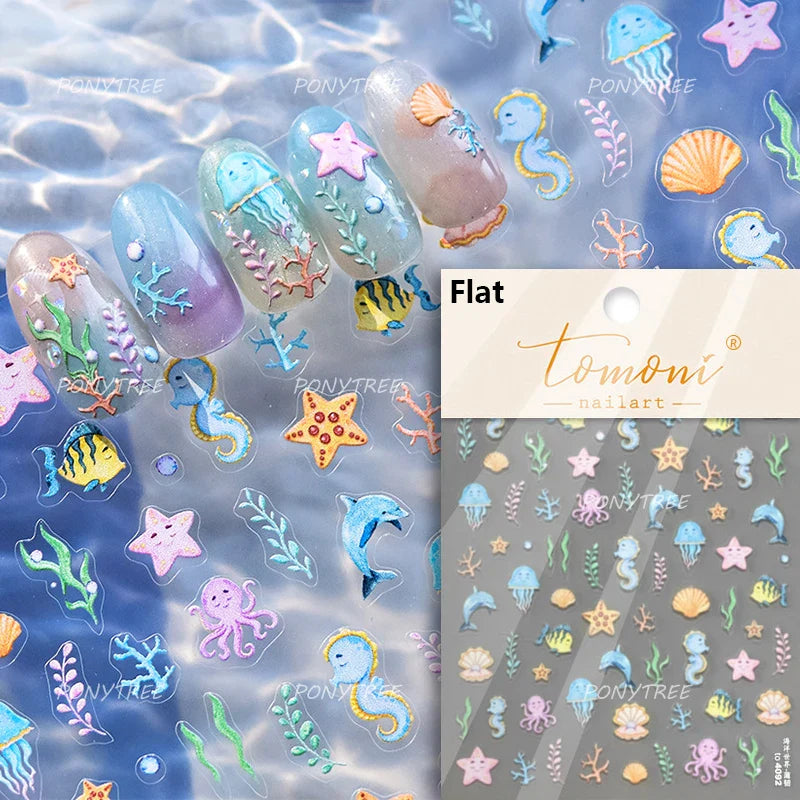 Infauna Jellyfish Conch Shell Starfish Octopus Coral Polypite Wishing Bottle Sea Self Adhesive Nail Art Stickers Manicure Decals (ONLINE ORDER ONLY)