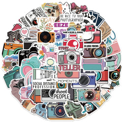 50Pcs Aesthetic Camera Stickers for Scrapbook, Phone, Luggage, Skateboard (ONLINE ORDER ONLY)