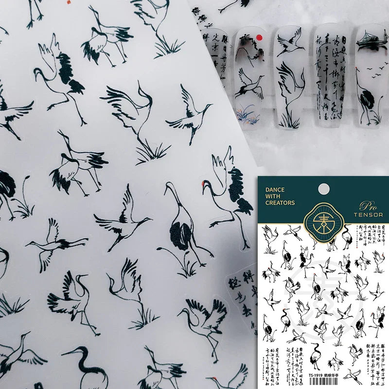 Swallow Bird Insect Animal Phoenix Peacock Dove 3D Self Adhesive Nail Art Stickers Chinese Ancient Poetry Manicure 5D DIY Decals (ONLINE ORDER ONLY)