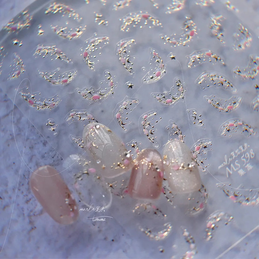 5D Star Moon Nail Stickers Pink Retro Bronzing Nail Art Decals DIY Adhesive Accessories (ONLINE ORDER ONLY)