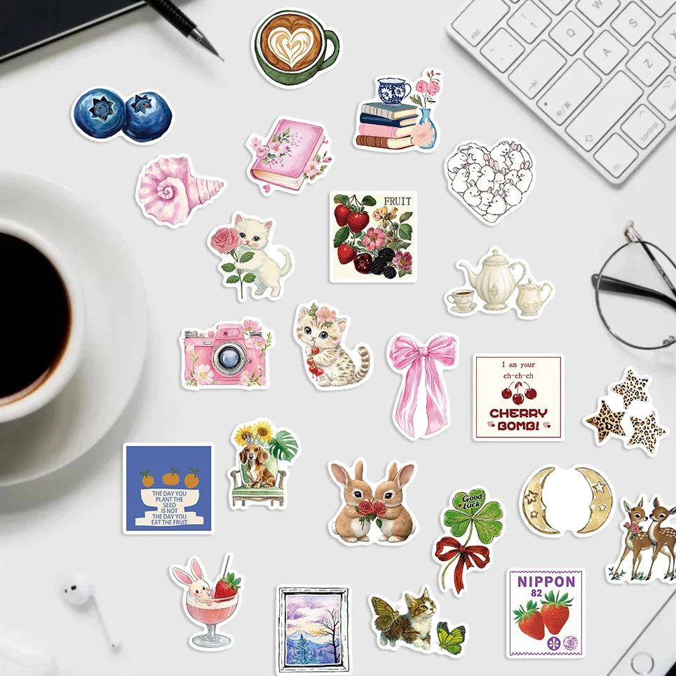 50PCS Aesthetic Pinterest Sticker Cartoon Aesthetic Cute Decals Laptop Notebook Phone Decoration Fashion Sticker (ONLINE ORDER ONLY)