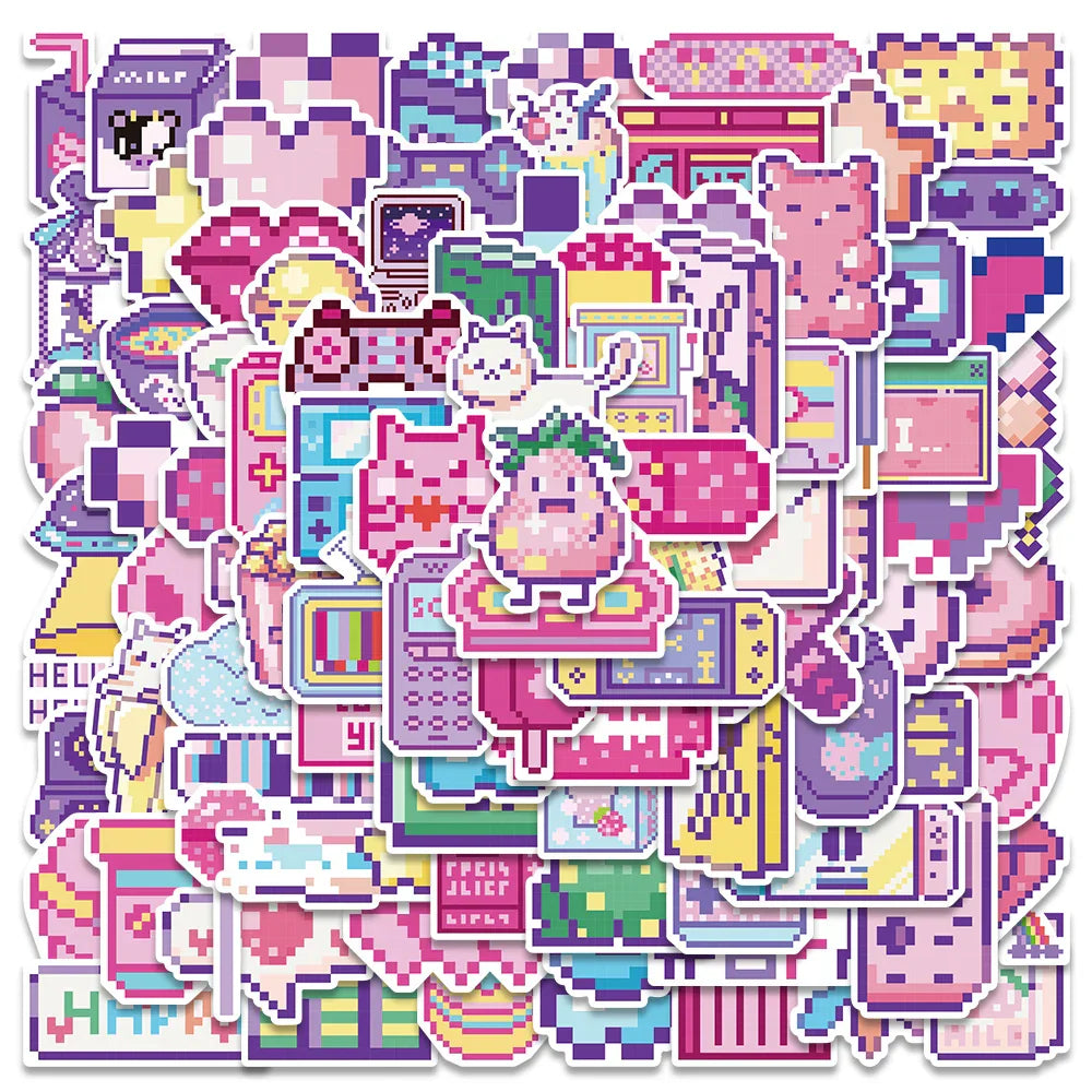 95PCS Cute Pink Pixel Cartoon Stickers Waterproof DIY Luggage Laptop Decals (ONLINE ORDER ONLY)