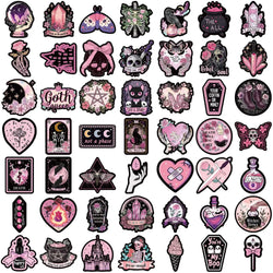 10/50pcs Cool Dark Pink Gothic Skull Graffiti Stickers Halloween Tarot Goth Decals DIY Scrapbook Luggage Waterproof PVC Sticker (ONLINE ORDER ONLY)