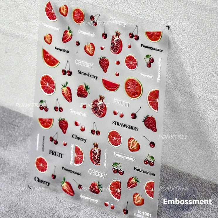 Colorful Fruit Lemon Grapefruit Kiwifruit Candy Popsicle Rabbit Cherry Apple Paw Jelly Adhesive Nail Art Sticker Manicure Decals (ONLINE ORDER ONLY)