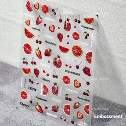 Pink Transparent Strawberry Leopard Print Metal Silver Fruit Lovely Self Adhesive Nail Art Stickers 5D Manicure Decals Wholesale (ONLINE ORDER ONLY)
