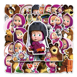 50pcs Masha and The Bear Stickers for Laptop, Water Bottle, Suitcase, Scooter, Refrigerator (Online Order Only)