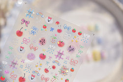 Dyeing Apple Cherry Fruit Dog Puppy Bowknot Colorful Cartoon Graffiti Reliefs Adhesive Nail Art Stickers Flowers Manicure Decals (ONLINE ORDER ONLY)