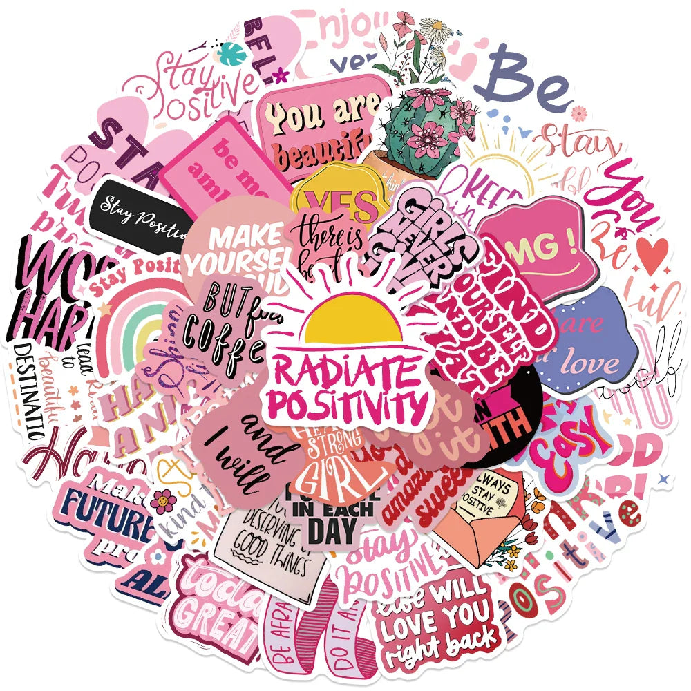 50Pcs Pink Motivational Doodle Stickers for Phone, Skateboard, Laptop, Motorcycle (ONLINE ORDER ONLY)