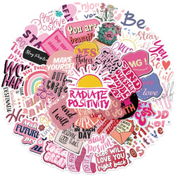 50Pcs Pink Motivational Doodle Stickers for Phone, Skateboard, Laptop, Motorcycle (ONLINE ORDER ONLY)