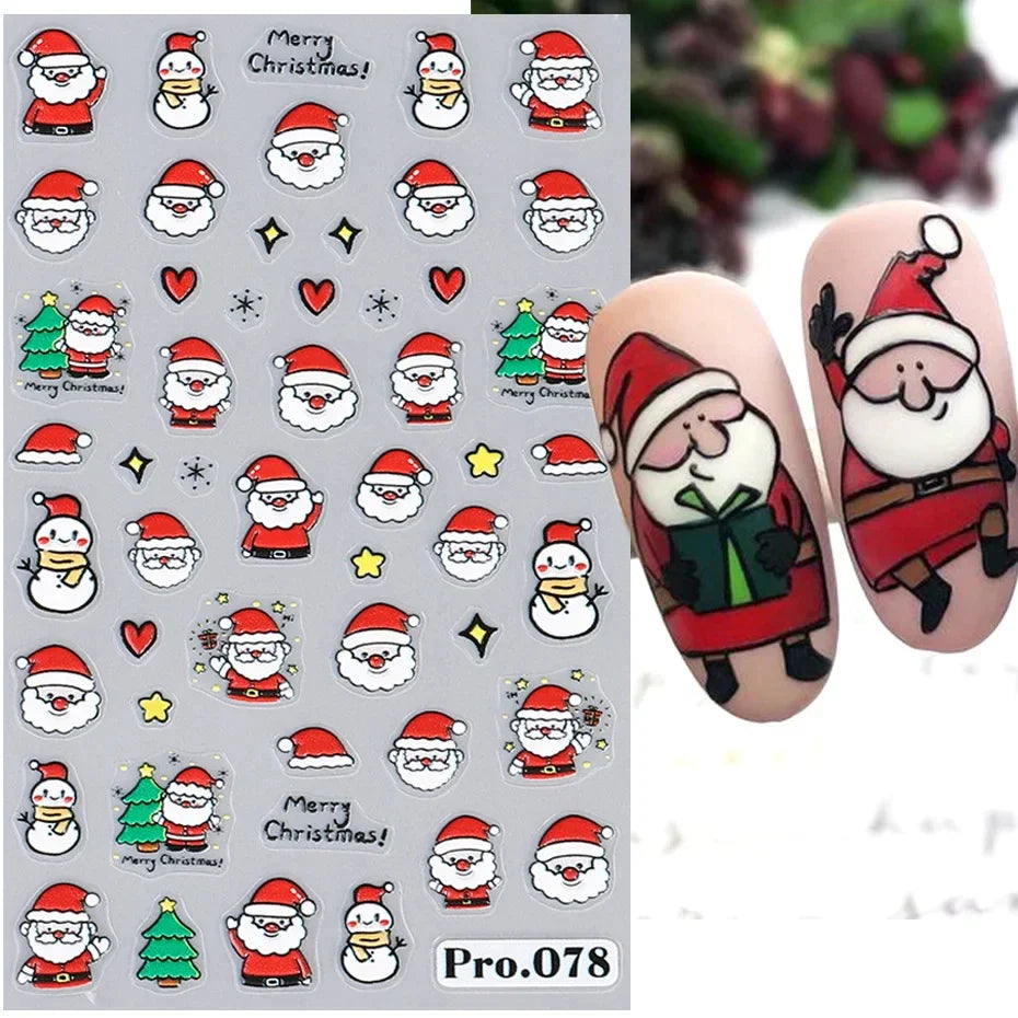 Cute Deer Christmas Nail Stickers 5D Embossed Elk Star Gingerbread Man Snowflake Santa Claus Holly DIY Winter Engraved Manicure* (ONLINE ORDER ONLY)