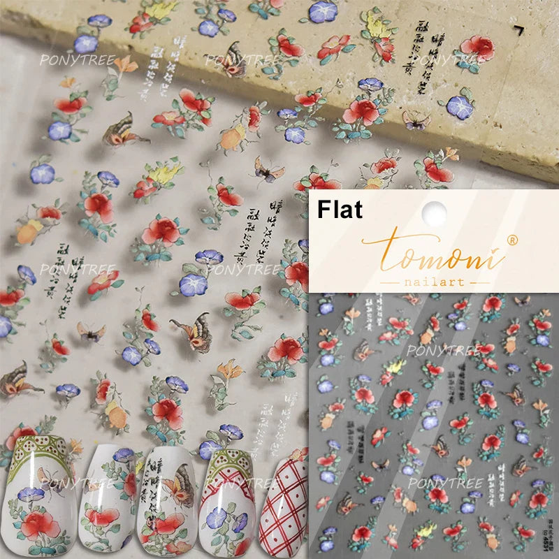 Flowers Blooming Cherry Blossom Sakura Living Peach Branch 5D Soft Relief Spring Adhesive Nail Art Sticker Chic Manicure Decals (ONLINE ORDER ONLY)
