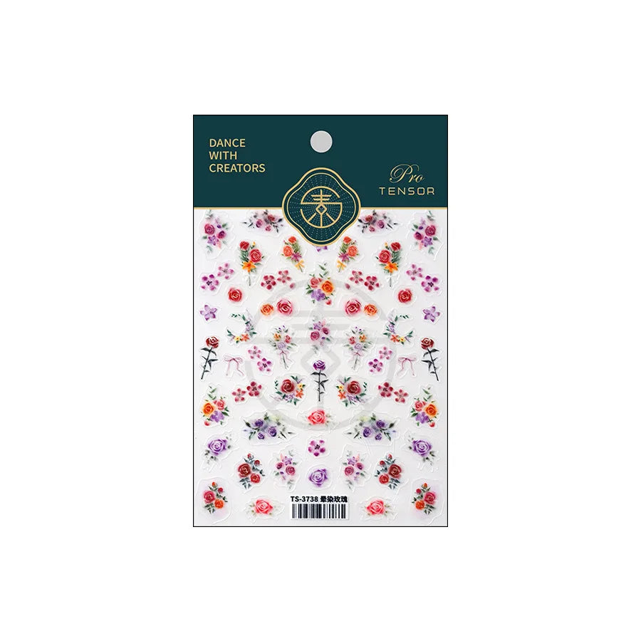 Rose Flower Garden Soft Embossment Adhesive Nail Art Stickers Charming Rhinestone Manicure Decals Nail Supplies for Professional (ONLINE ORDER ONLY)