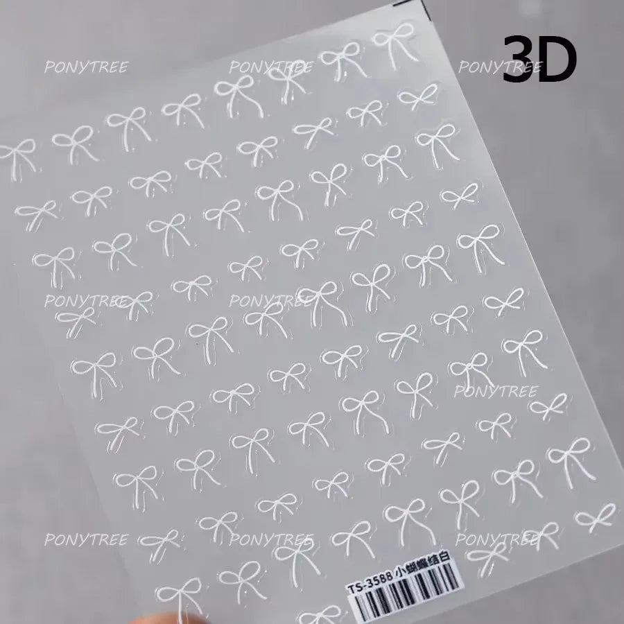 Shiny White Black Pink Bowknot Silk Ribbon Love Heart Charming Star Refined Lace Self Adhesive Nail Art Stickers Manicure Decals (ONLINE ORDER ONLY)