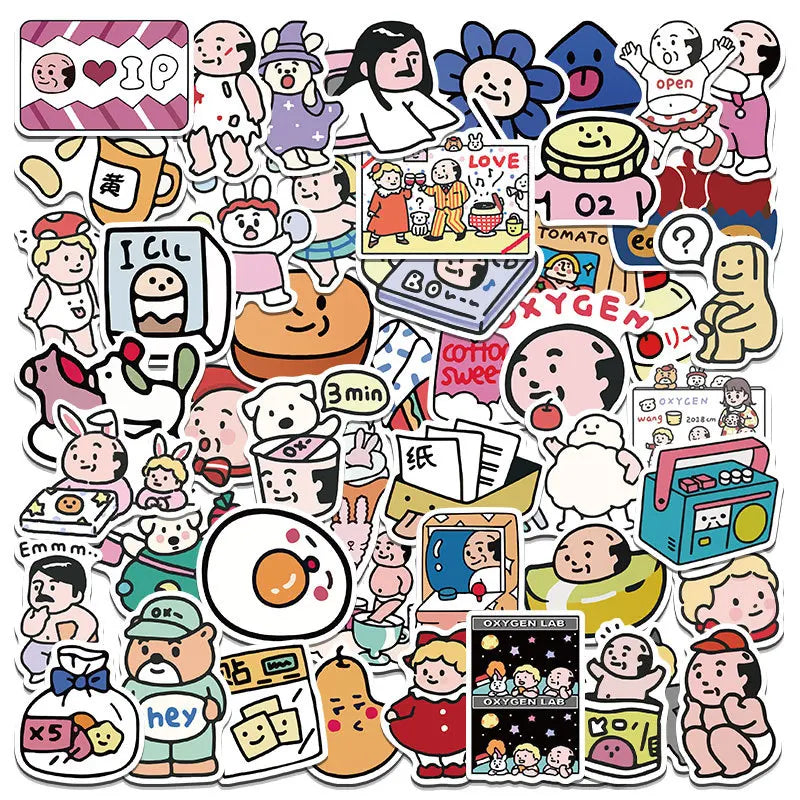 50pcs Cartoon Oxygen Lab Graffiti Stickers for Helmet, Wall, DIY Decoration (ONLINE ORDER ONLY)
