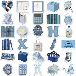 10/30/60PCS Cute Blue INS Sticker Aesthetic Sketchbook PVC Laptop Diary Decoration Scrapbooking School Stationery Supply for Kid (ONLINE ORDER ONLY)