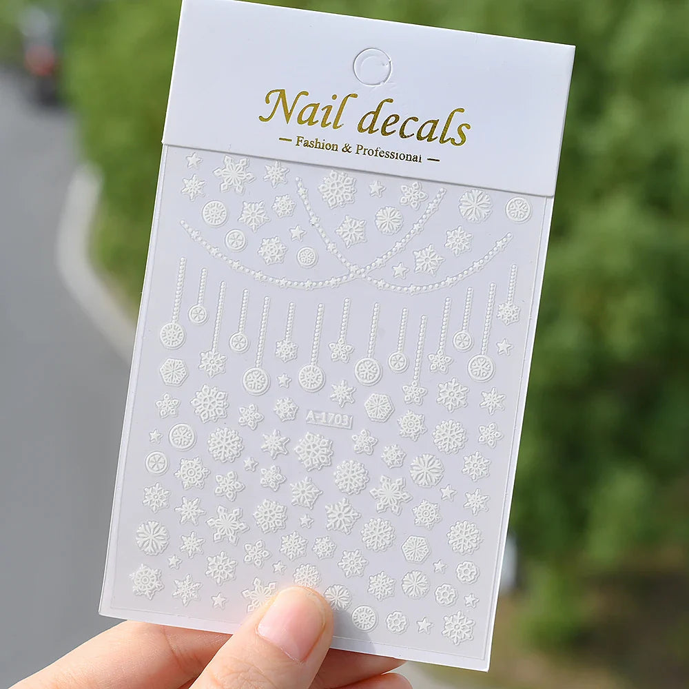 Winter Xmas 3D Nail Sticker Snowflake Flower Winter Decals Nail Stickers Cartoon Bird Santa Penguin Elk Slider New Year Manicure (ONLINE ORDER ONLY)