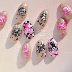 Retro Black Line Skull Man Woman 5D Embossed Relief Self Adhesive Nail Art Sticker Bear Bunny Hand Bird Horror 3D Manicure Decal (Online Order Only)