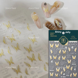 Yellow Butterfly Rose Flower Lace Gradual Wing Charming Romantic Jelly Camellia Self Adhesive Nail Art Stickers Manicure Decals (Online Order Only)