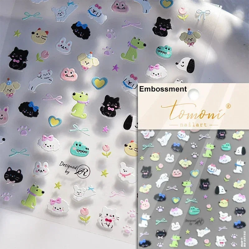 Dog Rabbit Line Bunny Footprint Bowknot Heart Cake Strawberry Flowers Bone Graffiti Adhesive Nail Art Stickers Manicure Decals (ONLINE ORDER ONLY)