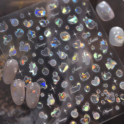 Blow Bubbles Goldfish Cat Kitten Water Love Heart Star Rabbit Bunny Self Adhesive Nail Art Decorations Stickers Manicure Decals (Online Order Only)