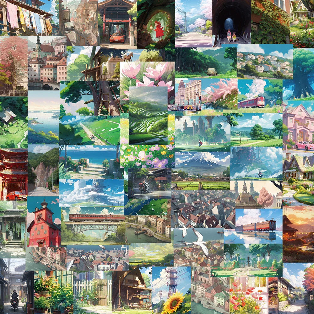 Cute Cartoon Landscape Stickers - 10/30/60pcs Aesthetic Decals for Laptop, Suitcase, Phone (ONLINE ORDER ONLY)