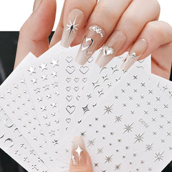 6 Sheets Metal Silver Nail Stickers Metallic 3D Star Nail Art Stickers Decals Self-Adhesive Nail Art Stickers Metal Chain Heart (ONLINE ORDER ONLY)