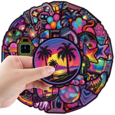 10/50Pcs Graffiti Neon Light Stickers Laptop Phone Case Luggage Car Motorcycle Bike Scooter Vinyl Waterproof Decals Sticker (Online Order Only)