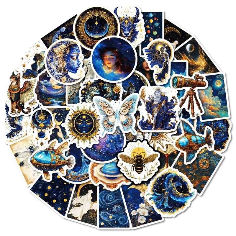 10/30/50PCS Kawaii Blue Starry Sky Sticky PVC Sticker Aesthetic Stationery DIY Decoration Scrapbooking School Supplies for Kids (ONLINE ORDER ONLY)