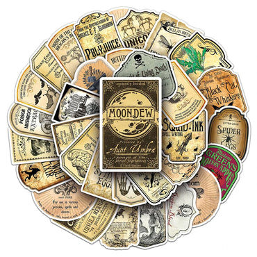 10/30/50pcs Cool Halloween Retro Horror Potion Label Stickers Decal Guitar Motorcycle Laptop Skateboard Phone Waterproof Sticker (ONLINE ORDER ONLY)