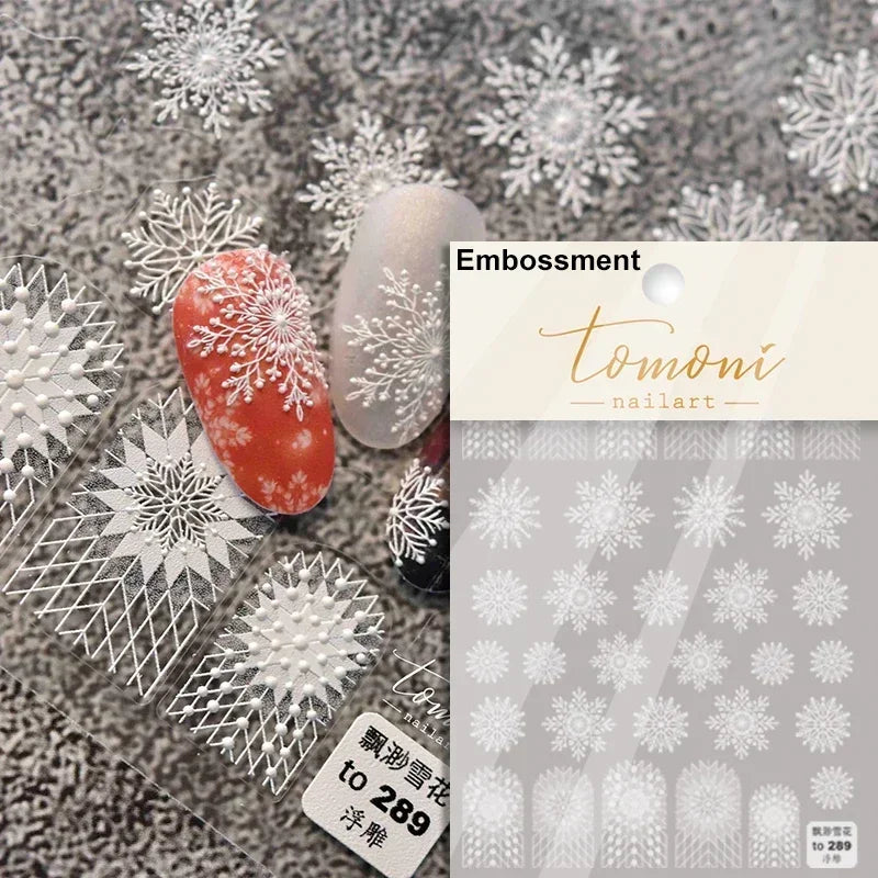 Dressy Embossment Colorful Gradient Snowflakes Laser Silver Christmas Tree Winter Bowknot Santa Nail Art Stickers Manicure Decal (Online Order Only)