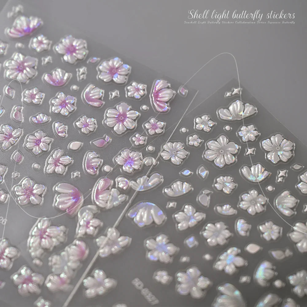 1pc Aurora Butterfly Nail Stickers Pink Butterfly Shell Light Beam Angel Wings Sliders Fairy Light & Lively Translucent Nail Dec (ONLINE ORDER ONLY)