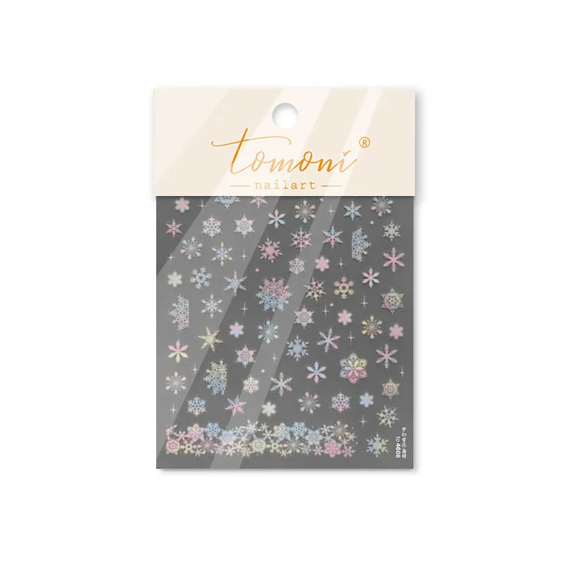 Winter Dreamy Hot Stamping Romantic White Pink Snowflakes Hexagon 3D Self Adhesive Nail Art Stickers Christmas Manicure Decals (ONLINE ORDER ONLY)