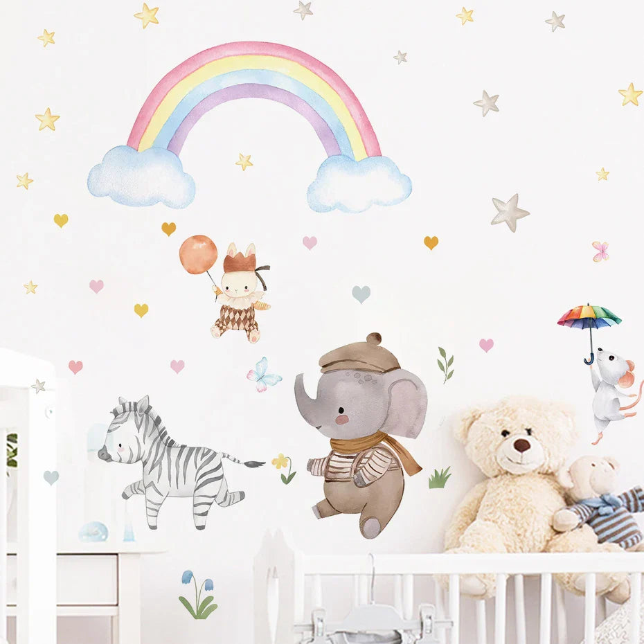 Cartoon Animal Rainbow Wall Stickers for Kids Bedroom Nursery Decor (Online Order Only)
