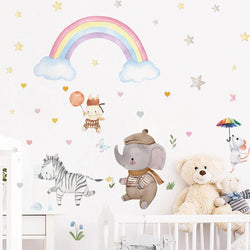Cartoon Animal Rainbow Wall Stickers for Kids Bedroom Nursery Decor (Online Order Only)