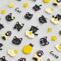 Cartoon Black Kitten Cute Cat Star Moon Bowknot Cat's Paw Flaky Cloud Self Adhesive Nail Art Decoration Stickers Manicure Decals (ONLINE ORDER ONLY)