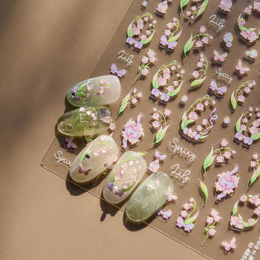 Lily of The Valley Star Spring Flower Bowknot Butterfly Water Bubbles Self Adhesive Nail Art Stickers Rhinestone Manicure Decals (ONLINE ORDER ONLY)