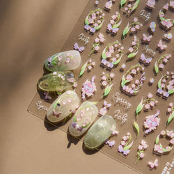 Lily of The Valley Star Spring Flower Bowknot Butterfly Water Bubbles Self Adhesive Nail Art Stickers Rhinestone Manicure Decals (ONLINE ORDER ONLY)