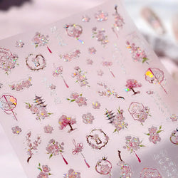 Romantic Pink Peach Blossom Tower Circular Fan Hollowed Window Tassel Pendant Antique Tree Chic Nail Art Stickers Manicure Decal (ONLINE ORDER ONLY)