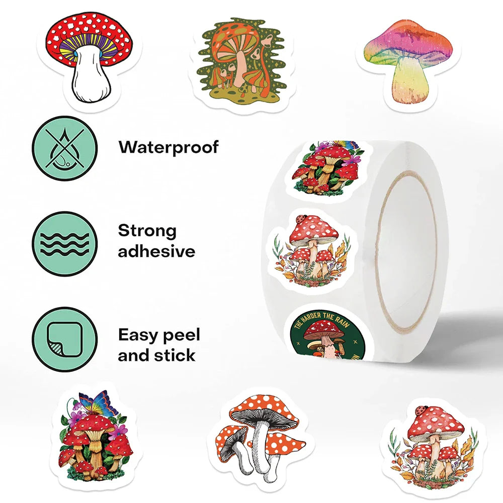 100-500pcs Children Mushroom Reward Stickers School Students Cute Cartoon Stationery Sticker Scrapbooking DIY Gift Decoration (ONLINE ORDER ONLY)