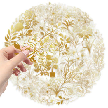 10/30/50PCS Transparent Stickers Golden Graffiti Decoration Plant DIY Sticker Aesthetics Toy Laptop Phone Guitar Car Bike Decals (ONLINE ORDER ONLY)