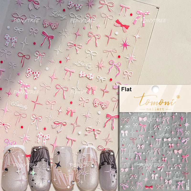 French Skirt Hem Halo Dyeing Purple Pink White Hemline Bowknot Wedding Veil Dreamy Star Adhesive Nail Art Sticker Manicure Decal (ONLINE ORDER ONLY)