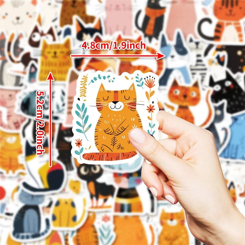 10/30/50PCS Cartoon Japanese Cat PVC Sticky Sticker Aesthetic Stationery DIY Decoration Scrapbooking School Supplies for Kids (ONLINE ORDER ONLY)