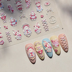Bunny Love Heart Rabbit Nurse Cut Wound Bowknot Pill Flower Medicine Treatment Self Adhesive Nail Art Stickers Manicure Decals (ONLINE ORDER ONLY)