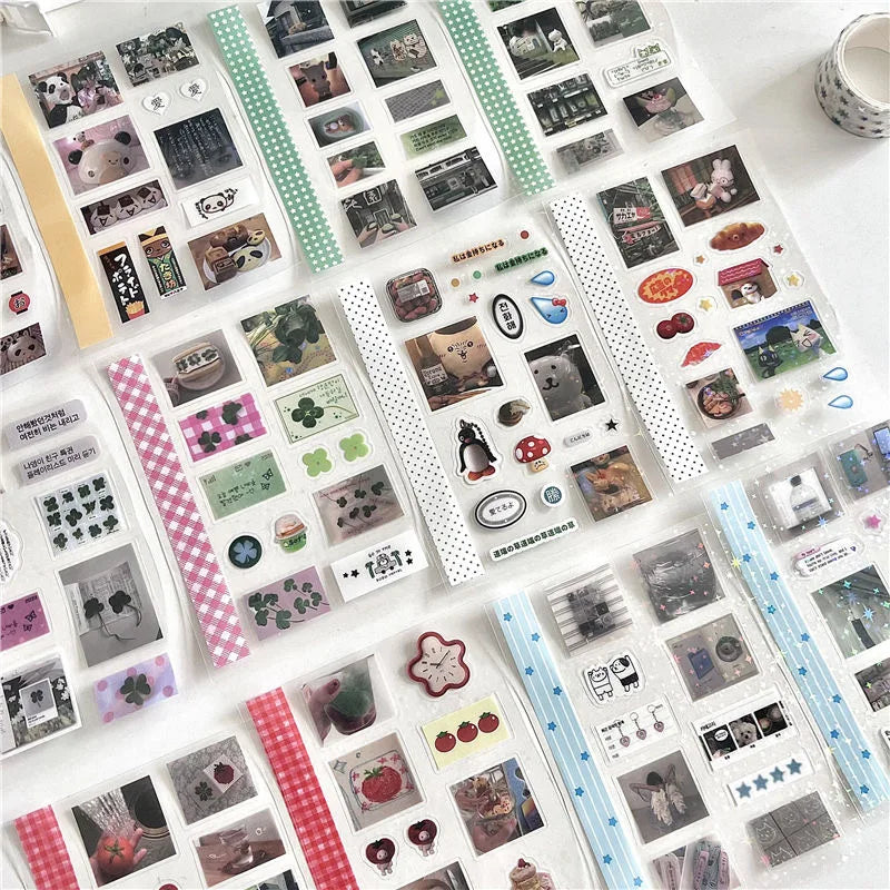 18Pc Set Japanese Y2K Cute Sticker Double Transparent Die cut Sticker Journal Handbook Scrapbooking Decoration Sticker Kids Gift (ONLINE ORDER ONLY)
