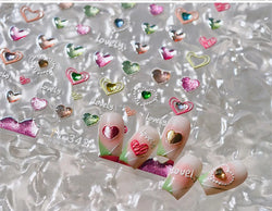 Lovely Love Heart Graffiti Crystal Geometric Cat's Eye Macaron Color Hollow Out Self Adhesive Nail Art StickersManicure Decals (ONLINE ORDER ONLY)