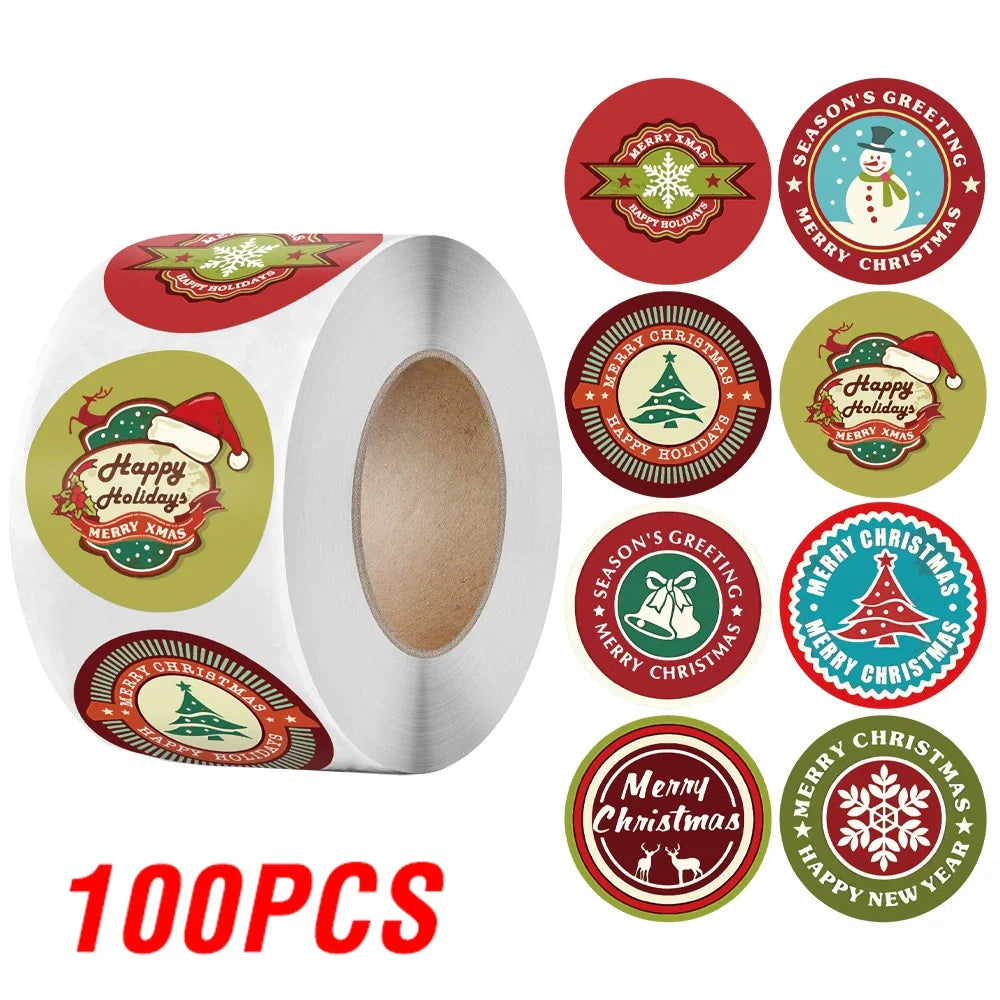 100-500Pcs New 1 Inch Christmas Theme Seal Labels Stickers For DIY Gift Baking Package Envelope Stationery Decoration (ONLINE ORDER ONLY)