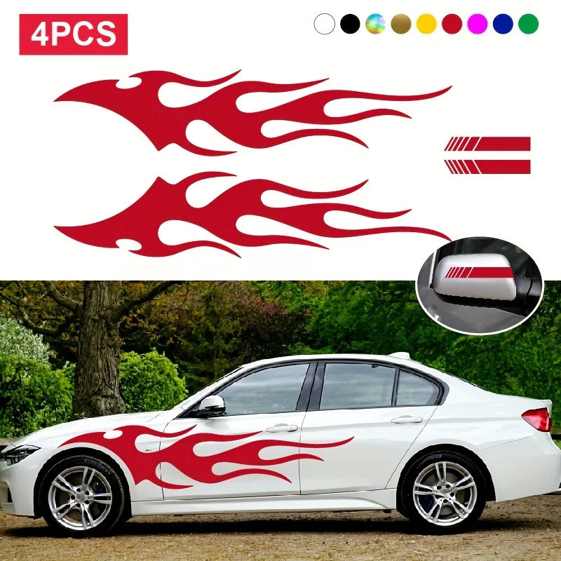 4pcs Fashion for Car Sticker Flame Flame Car Body Sticker Striped Door Decal Waterproof Decorative Waterproof Vinyl Decals (ONLINE ORDER ONLY)